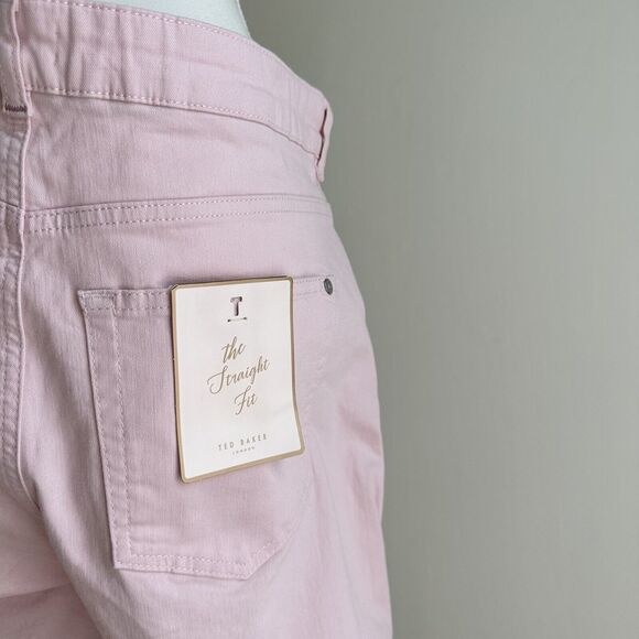 Ted Baker Straight Leg High Rise Jeans Light Soft Pink Denim Classic US 32 NWT - Picture 7 of 8